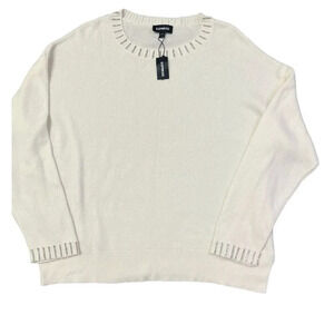 Express Sweater Ivory Rhinestone Embellished Womens L Elegant Jewel Holiday NEW